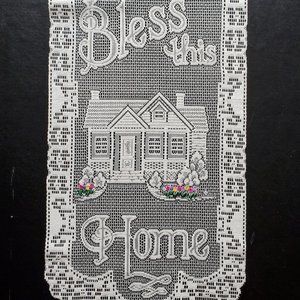 Bless this Home Lace Banner Rustic Metal Hanger